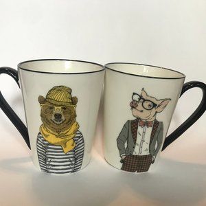 Signature Housewares Inc. HIpster Pig and Bear mugs, set of 2.